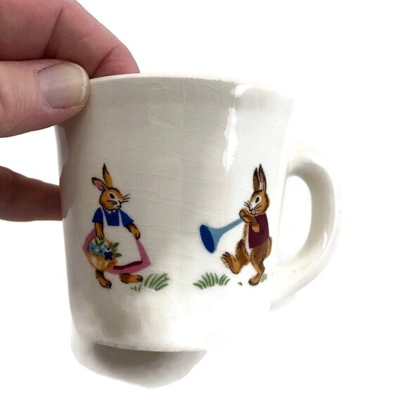 Vintage Ceramic Baby Mug with Bunny Rabbits, Nursery Babies Room Decor - Picture 8 of 9